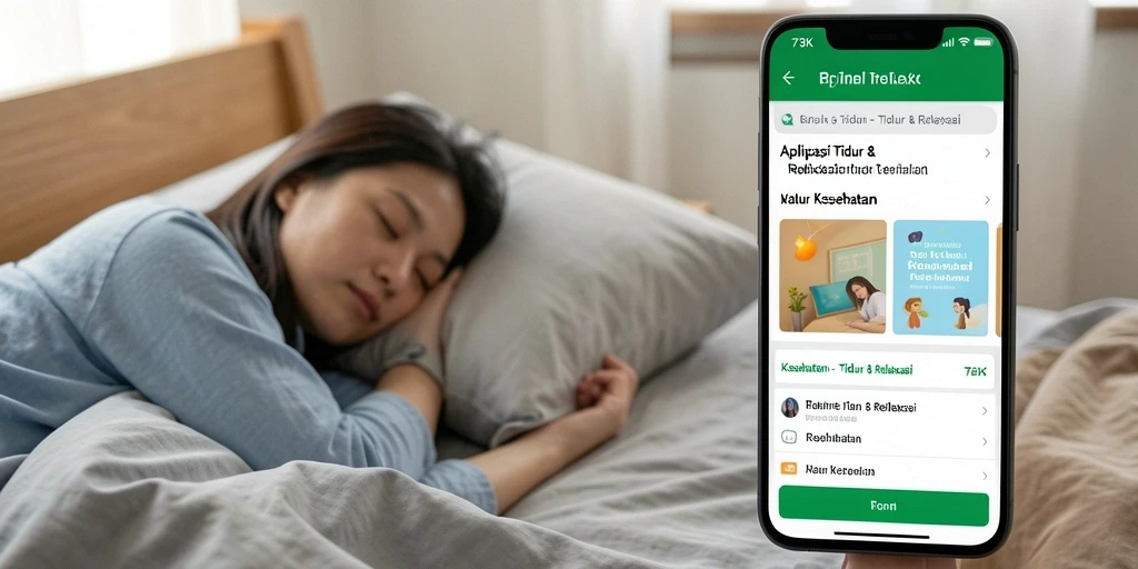 Antarmuka aplikasi 73K yang menampilkan fitur Tidur & Relaksasi.
